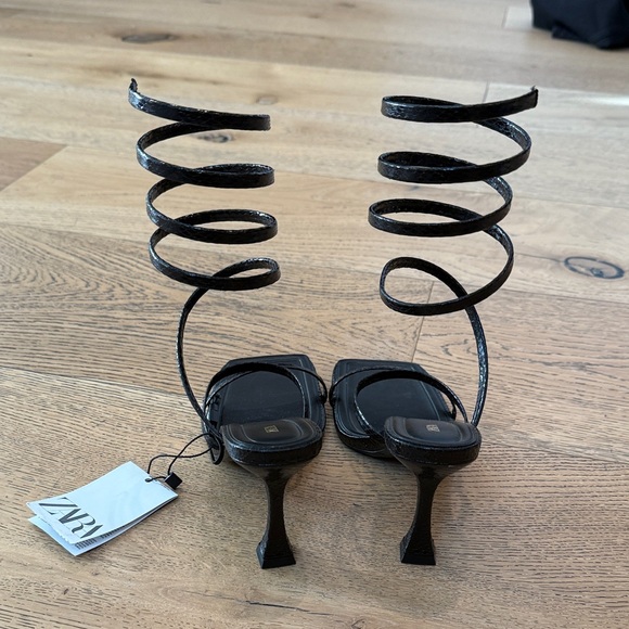 Zara Black Spiral Heeled Sandals - Picture 3 of 4
